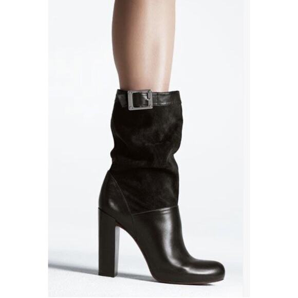 Rachel Zoe Women's 8.5 Claudia Black Leather Suede Slouch Buckle Heeled Boot - Picture 2 of 9